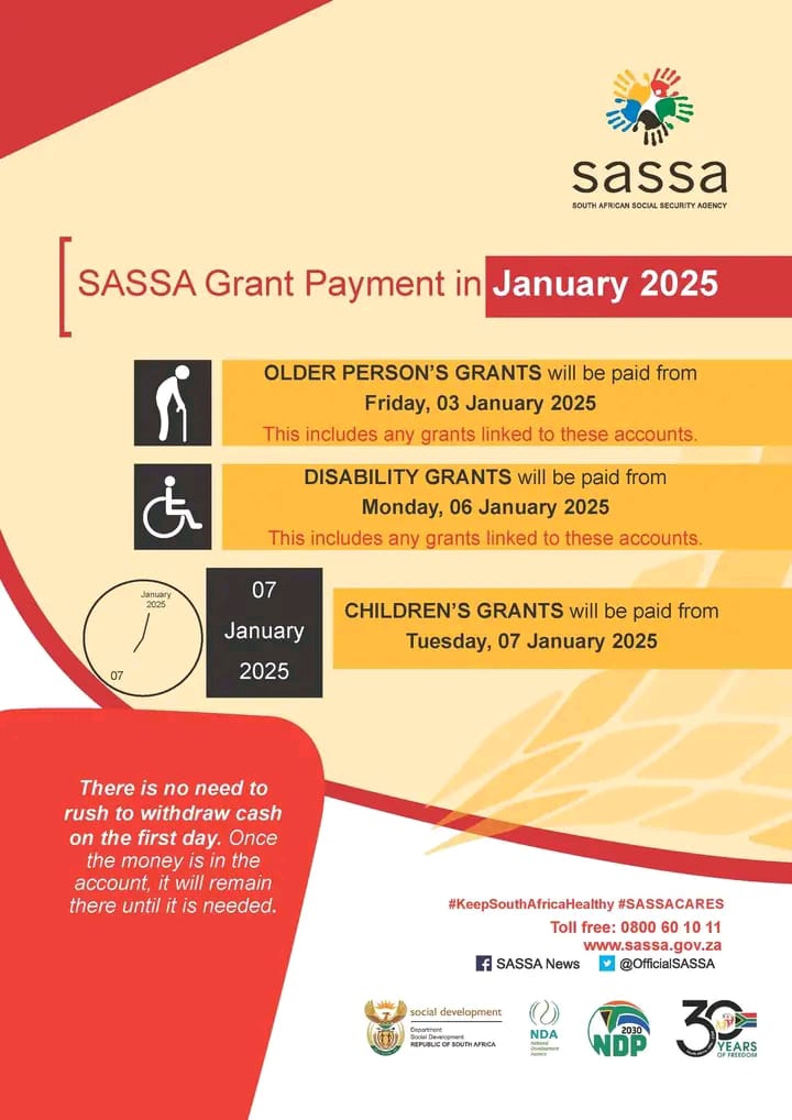 Sassa Grant January 2025 payments dates